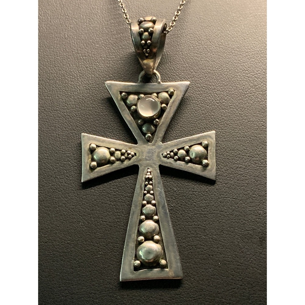 BA 925 Cross Pendant Necklace Sterling Silver Moonstone 20 Inch